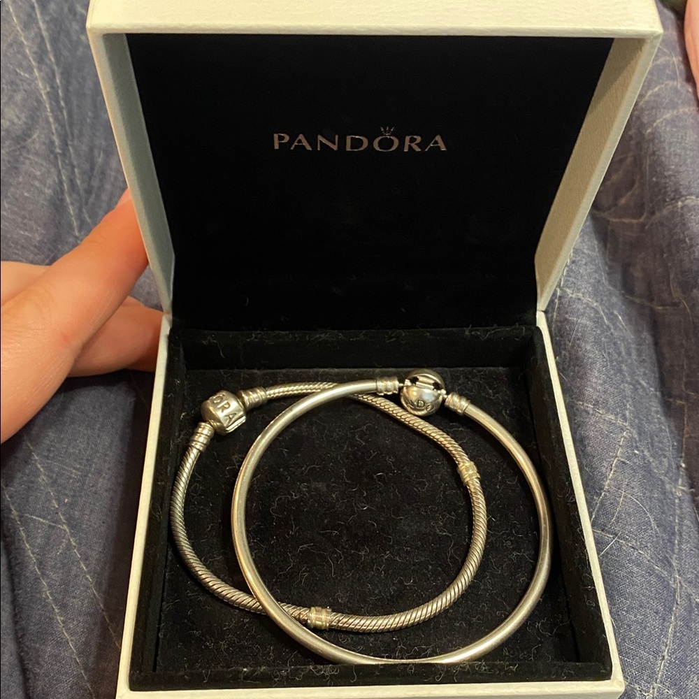 Pandora Silver Bangle and snake chain Set
